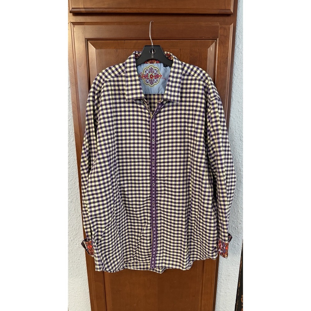 Robert Graham Men's Purple Print Long Sleeve Flip-Cuff Button Front Shirt 3XL